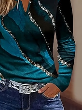 economico Maglietta Arte &amp; Design-Per donna Maglietta Stampato Grafico Astratto Marmo Vintage Elegante Classico Manica Lunga Scollo a V Collo a V Top Regolari Quotidiano Weekend Blu Primavera Autunno Inverno