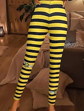 baratos -Mulheres Calças Leggings Roupa de rua Casual Comprimento total Cintura Alta Listra Cintura elástica Imprimir Respirabilidade Confortável Com Stretch Férias Rua Roupa Diária Amarelo Verão Primavera