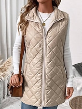 economico Smanicati imbottiti-Per donna Gilet Caldo Confortevole Cerniera Tasca All'aperto Casual Semplice Ferie Weekend Cerniera Lungo Collo alla coreana Vestibilità regolare Senza Maniche Capispalla Nero Albicocca Inverno