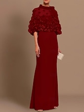 levne červená-Šaty Šaty Večerní Elegantní Šaty Svatební Host Formální Večerní Délka Po Podlahu Půl Rukáv Náhrdelník Duhové Šaty Podzimní Svatební Recepce s Plisováním