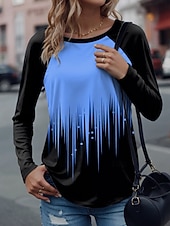 abordables T-shirt Art &amp; Design-Femmes T-shirt Graphique Géométrique Élégant Occasionnel manche longue Col ras du cou Hauts Réguliers Quotidien Week-end Imprimé Blanche Jaune Rose Claire Bleu Violet Printemps Automne Hiver