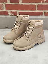 baratos Botas de combate-Botas femininas clássicas com cadarço – botas de trabalho duráveis estilo combate para outono, inverno e roupas casuais ao ar livre