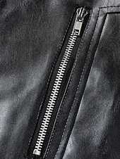 abordables Veste en simili-cuir-Homme Veste en Similicuir Veste moto Blouson de Moto Vacances Quotidien Coupe-vent Chaud Avec Poches Automne Hiver Uni Mode Classique Col montant Régulier Noir Veste