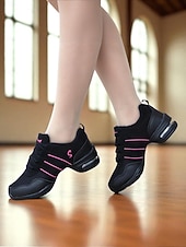 abordables Baskets de danse-Baskets de danse jazz en maille rouge et noire pour femmes avec semelle fendue, design léger et respirant - chaussures d&#039;entraînement professionnelles pour le hip-hop, la zumba et l&#039;entraînement de