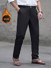 preiswerte Schlank-Herren Anzughose Fleecehose Hose Chinos Stoffhosen Tasche Knöpfe Einfach Komfort Formell Party Arbeit Mode Klassicher Stil Schwarz Mikroelastisch