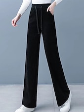 halpa Suorat Housut-Naisten Vakosamettihousut Housut Suora Katutyyli Vapaa-aika Täyspitkä Luonnollinen Tavallinen Joustava kiristysnauhan suunnittelu Mukava Katu Pyhäpäivä Viikonloppu Tumma harmaa Musta Khaki Syksy