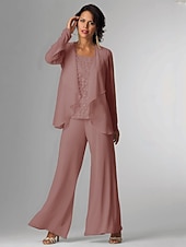 voordelige Broekpakken van mama-Pantsuit 3-delige Moeder van de Bruid Formele Bruiloft Gast Elegante Plus Size Wrap Vloerlengte Chiffon Mouwloos met Kant gratis op maat