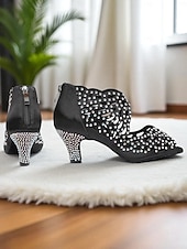 economico Scarpe per balli latini-scarpe da ballo da donna con punta aperta, strass e tacco basso color carne - calzature professionali per feste da ballo Gatsby
