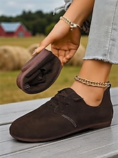 baratos Sapatilhas e Mocassins de mulher-sapatilhas casuais femininas marrons com cadarço – sapatos leves e largos para caminhadas no campo, marrons e uso diário