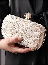 זול תיקי ערב וקלאצ'ים-תיק קלאץ' ערב לנשים מעוטר פנינים, חרוזי קריסטל ועיצוב וינטג' בסגנון אר-דקו – תיק יד אלגנטי לאירועים מיוחדים ומסיבות