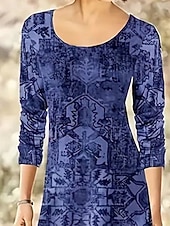 preiswerte Druck Blumen Kleider-Damen Langes Kleid Maxikleid Freizeitkleid Druckkleid Vintage Mode Täglich Date Wochenende Normale Passform Blume Langarm Rundhalsausschnitt Blau Dunkelgray Frühling Herbst