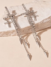economico Orecchino da donna-orecchini pendenti a croce con strass da donna - orecchini pendenti a punta con catena lunga in stile punk gotico per abiti da festa, discoteca e concerto