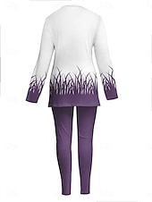 tanie Zestawy dwuczęściowe-Komplet piżamowy dla kobiet dresy okrągły dekolt długi rękaw casual moda spodnie z nadrukiem grafika zwierzęca kot codzienne niebieski fioletowy zielony regularny krój