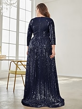 economico Semi-formale / Cocktail-Linea ad A Lunghezza al pavimento Abiti da festa Elegante Manica Lunga Scollo a V Formale Invitato a matrimonio autunnale Con Paillettes con Glitter Paillettes