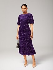 levne Party šaty-velurové flitry s nabíraným rukávem třpytivé elegantní maxi šaty