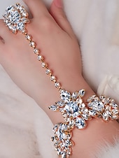 cheap Women&#039;s Bracelet-Women&#039;s Silver Rhinestone Hand Chain Bracelet with Statement Ring, Glamorous Jewelry for Parties and Special Occasions