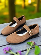 Women's Red Mary Jane Flats with Adjustable Buckle Strap, Comfortable Non-Slip Sole Casual Wear and Festive Christmas Outfits cheap Women's Christmas Shoes-Women's Red Mary Jane Flats with Adjustable Buckle Strap, Comfortable Non-Slip Sole Casual Wear and Festive Christmas Outfits