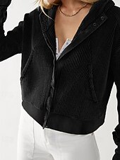 baratos Moletons e Sweatshirts Texturizados-Mulheres Jaqueta casual Casaco com capuz Manter Quente Confortável Zíper Bolsos Moda Ao ar livre Tecido Para Noite Final de semana Zíper Padrão Com Capuz Normal Manga Longa agasalhos Preto Rosa Azul