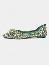 cheap Women's Flats-Women's Green Rhinestone Pearl Flats - Pointed Toe Slip-On Dress Shoes with Buckle Detail for Cocktail Parties &amp; Evening Events