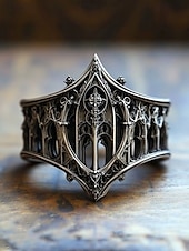 ieftine Accesorii de Halloween-Inel gotic din argint pentru femei – design complex inspirat de catedrală, perfect pentru Halloween, petreceri în costume și pasionații de fantezie