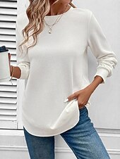 billige Enkle hettegensere-Dame Pullover عادي Elegant Fritid Langermet Crew-hals Vanlige topper Ferie Svart Hvit Rosa Mørk Rosa Lilla Vår Høst Vinter