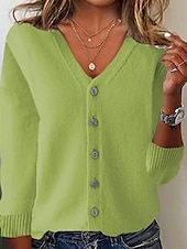 economico Cardigan e capispalla-Per donna Felpa Cardigan Moda Streetwear Quotidiano Tinta unica A Coste Scollo a V Lavorato a maglia Manica Lunga Top Regolari Maglia Ferie Uscire Weekend Nero Bianco Autunno Inverno