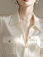 voordelige Dames eenvoudige tops-Dames Overhemd Blouse Effen Actief Stijlvol Lange mouw Overhemdkraag Normale tops Werk Uitgaan Formele kleding Zak Knop Beige Herfst