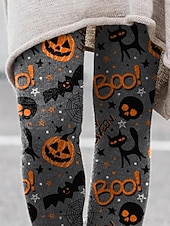 levne Halloween kalhoty-Dámské Kalhoty Legíny Šik ven Na běžné nošení Plná délka Vysoký pasPantsHalloween Dýně Netopýr Elastický pas Tisk Prodyšnost Pohodlné Elastické Dovolená ulice Denní nošení Šedá Léto Jaro Podzim Běžný