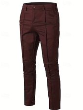 economico Chino-Per uomo Pantaloni Chinos Pantaloni plissettati Tasca Bottoni Semplice Comodità Formale Feste Lavoro Moda Stile Classico Nero Vino Micro-elastico