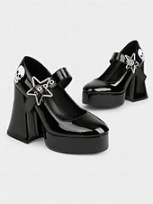 Γυναικεία μαύρα τακούνια πλατφόρμας Mary Jane με τύπωμα νεκροκεφαλής και αγκράφα με αστέρι – γοτθικά παπούτσια για το Halloween για πανκ μόδα, cosplay και θεματικές εκδηλώσεις Χαμηλού Κόστους Για γυναίκες-Γυναικεία μαύρα τακούνια πλατφόρμας Mary Jane με τύπωμα νεκροκεφαλής και αγκράφα με αστέρι – γοτθικά παπούτσια για το Halloween για πανκ μόδα, cosplay και θεματικές εκδηλώσεις