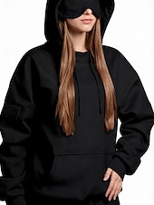 ieftine Topuri simple-Pentru femei Hanorac cu glugă pulover Simplu Casual Manșon Lung Capișon Topuri obișnuite Stradă Zilnice Buzunar Negru Roz Îmbujorat Maro Trifoi Gri Închis Toamnă Iarnă