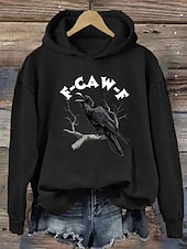 billige Halloween hettegenser og hettejakke-Dame Pullover hettegenser-genser Grafisk Bokstaver Halloween Elegant Varm Aktiv Langermet Med hette Vanlige topper Gate Hverdag Avslappet Trykt mønster Svart Hvit Blå Oransje Grønn Vår Høst Vinter
