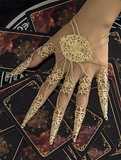 billige Halloween-tilbehør-Halloween gotisk fingerkloarmbånd til dame – vintage filigran metallhåndsmykke med kjedeledd til kostymefester, cosplay og heksestil
