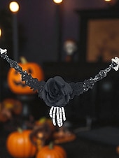 levne Halloweenské doplňky-Dámská květinová koruna v gotickém stylu s lebkou a kostrou, ideální pro halloweenský vzhled