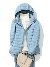 preiswerte Puffers &amp; Parka-Damen Daunenjacke Warm Bequem Reißverschluss Tasche Mode Einfach Ausgehen Wochenende Reisverschluss Regulär Mit Kapuze Normale Passform Langarm Oberbekleidung Gelb Rosa Rote Herbst Winter