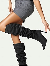 abordables Bottes souples-Bottes hautes pour femmes, style jambe large, convertibles au-dessus du genou, bottes à talon aiguille à bout pointu en daim pour des tenues de mode décontractées urbaines