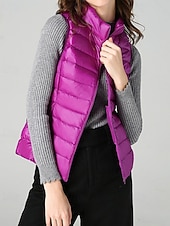 levne Dlouhé vesty-Dámské Kamizelka Zahřívací Pohodlné Zip Kapsy Módní Bez vzoru Venkovní Dovolená Zip Standardní Stojáček Běžný Bez rukávů Svrchní oděvy Černá Bílá Fialová Podzim Zima