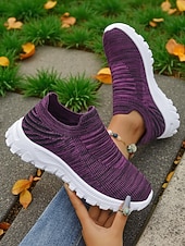 levne Dámské tenisky-Dámské růžové flyknit nazouvací tenisky s bílou podrážkou – ležérní lehká vycházková obuv na fitness, cestování i každodenní nošení