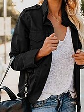 cheap Shirt Jackets-Women&#039;s Hoodie Jacket Warm Comfortable Zipper Pocket Casual Plain Vacation Daily Zipper Regular Turndown Regular Fit Long Sleeve Outerwear Black Khaki Army Green Fall Winter