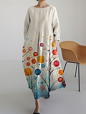 olcso Művészet és Design Ruha-Női Maxiruha A vonalú ruha Fit and Flare ruha Buli Alkalmi Boho Parti Esküvői vendég Napi Virágos Grafika Pöttyös Hosszú ujj Terített nyak Fehér Arcpír rózsaszín Lóhere Tavasz Ősz Tél
