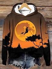 levne Halloween mikina a kapuce-Halloween dámská mikina s kapucí pulovr oversize dlouhý rukáv běžný grafický čarodějnice módní potisk kapucí běžné svrchní kusy pouliční každodenní nošení stahovací potisk černá bílá fialová oranžová