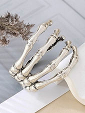 economico Accessori di Halloween-Bracciale rigido da donna con scheletro in osso di Halloween – bracciale rigido in lega gotica a 4 file con cerniera, regolabile, bigiotteria di tendenza per cosplay, feste e serate fuori