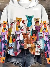 abordables Animaux Tops-Sweat à capuche pour femmes Pullover Sweatshirt Oversized à manches longues Casual Graphique Floral Chaud Actif Hauts à capuche Règuliers Street Dailywear Imprimé Blanc Printemps Automne Hiver