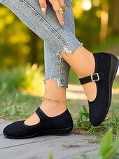 Women's Red Mary Jane Flats with Adjustable Buckle Strap, Comfortable Non-Slip Sole Casual Wear and Festive Christmas Outfits cheap Women's Christmas Shoes-Women's Red Mary Jane Flats with Adjustable Buckle Strap, Comfortable Non-Slip Sole Casual Wear and Festive Christmas Outfits