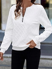 economico Felpe e Sweatshirt Texturizzati-Per donna Felpa con texture Felpe Felpe con cerniera Semplice Streetwear Casual Comodo Manica Lunga Collo Alto Top Regolari Streetwear Ferie Uscire Zip a un quarto Bianco Primavera Autunno
