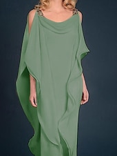 billiga Golvlängd-Strand Bröllop Sheath Mor till Bruden Klänning Bröllop Gäst Elegant Plus Size Juvel Uringning Golvlängd Chiffong Halv Ärmm med Pärlbrodering Kaskad Volanger fri skräddarsydd storlek