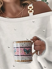 abordables Sweatshirts Flous-Femmes T-shirt Uni Occasionnel manche longue Une Épaule Hauts Réguliers Quotidien Sortir Week-end Blanche Rose Claire Été