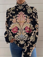 Women's Sweater Elegant Vacation Vintage Paisley Turtleneck Floral Long Sleeve Regular Tops Knit Home Daily Holiday Black Fall Winter4