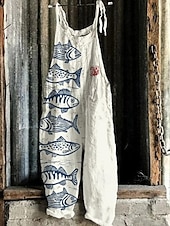 abordables Combinaison Animaux-Femmes Combinaison Vacances ancien Style Ethnique Longueur complète Taille Moyenne Animal Poisson Respirabilité Léger Doux Non Elastique Décontracté Occasionnel Quotidien Noir Blanche bleu marine