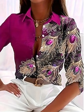 voordelige Vrouwen&#039;s Kunst &amp; Design Tops-Dames Overhemd Grafisch Abstract Elegant Dagelijks Zakelijk Lange mouw Overhemdkraag Normale tops Bruiloft gast Werk Dagelijks Afdrukken Rood blauw Paars Groen Lente Herfst Winter